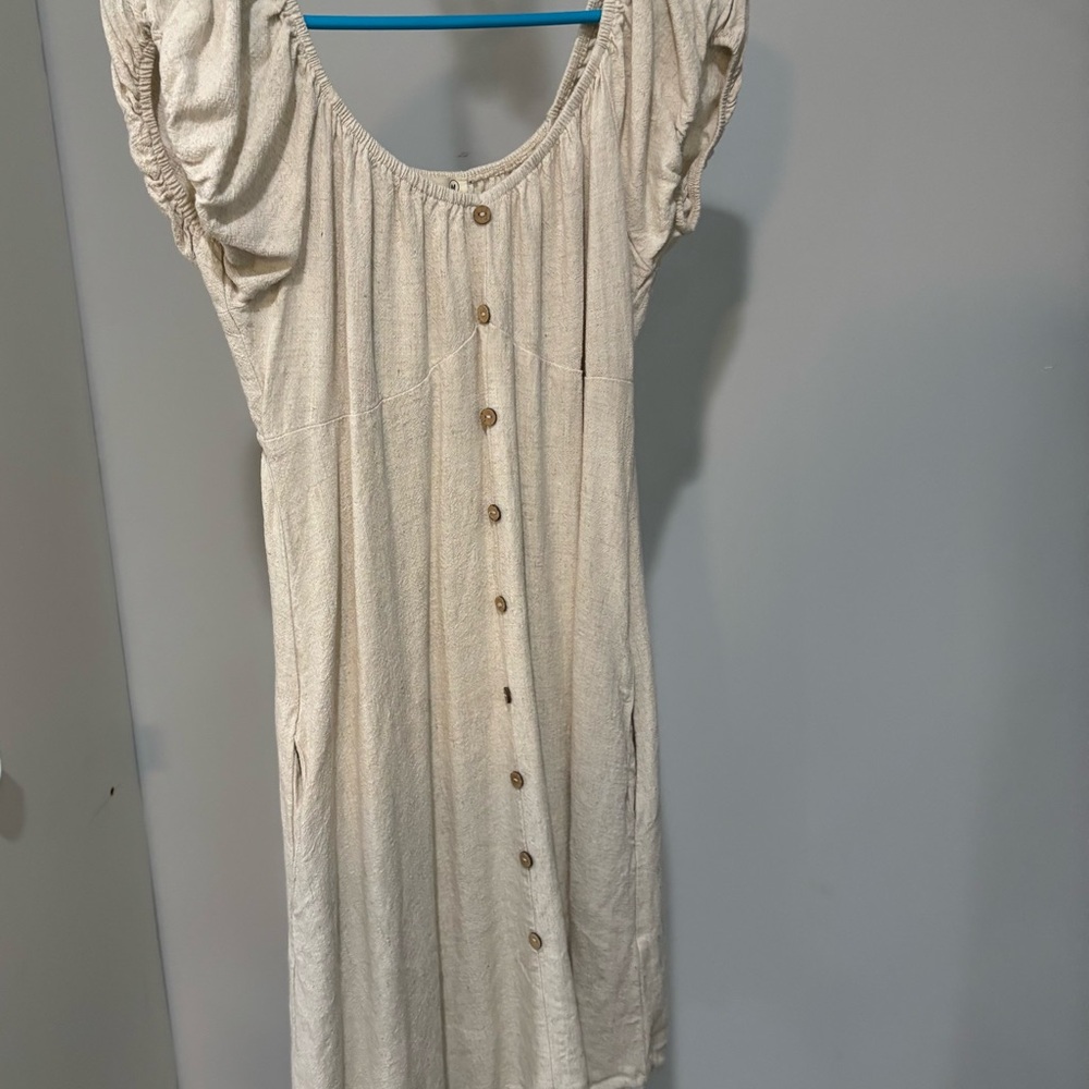 Cream linen Button-Down Dress with pockets